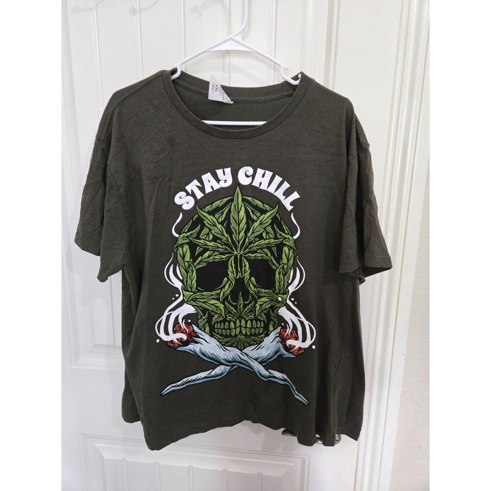 Return to Sender Stay Chill Skull Graphic T-Shirt Men’s XXL Dark Olive Green